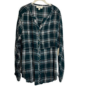 Nurture by Westbound Plus Size Woven Long Sleeve Blouse 2X Button Front Green